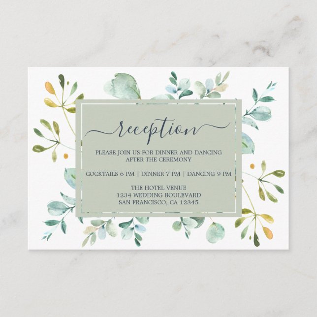 Tarjeta De Recepción Eucalyptus Foliage Navy Boda Botánico Azul (Anverso)
