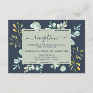 Tarjeta De Recepción Eucalyptus Foliage Navy Boda Botánico Azul