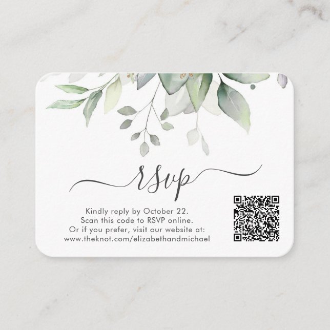Tarjeta De Recepción Eucalyptus Foto Código QR Boda RSVP (Anverso)