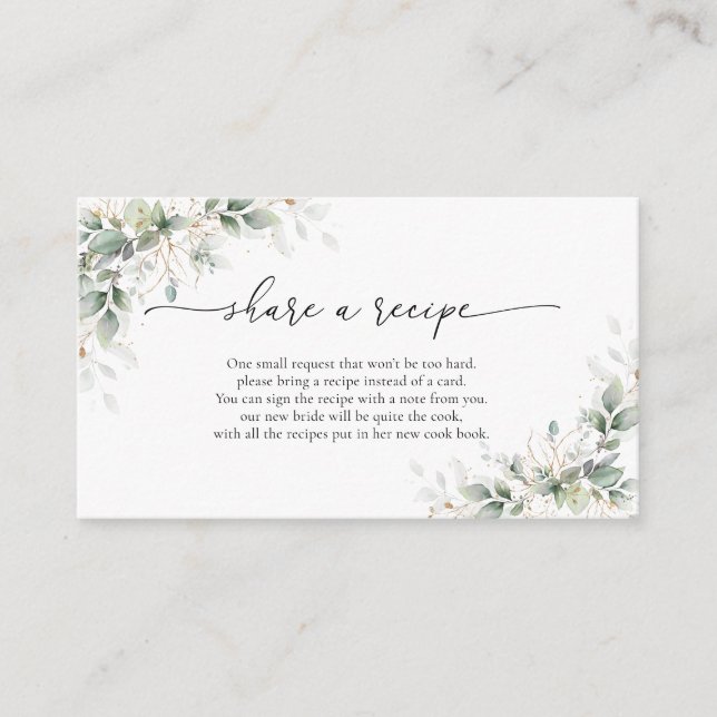 Tarjeta De Recepción Eucalyptus Gold Bridal Shower Comparte la receta (Anverso)