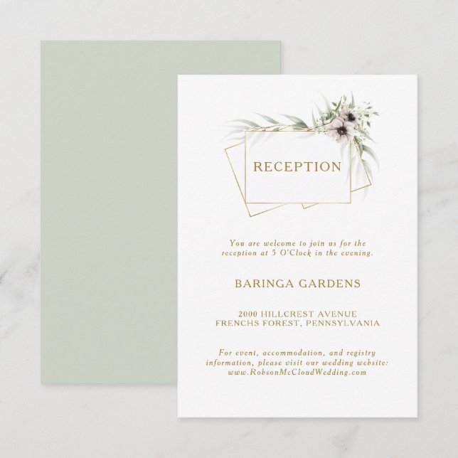 Tarjeta de recepción Eucalyptus Gold Geometric Wed (Anverso / Reverso)