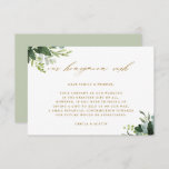 Tarjeta De Recepción Eucalyptus Green Foliage Boda Honeymoon Wish<br><div class="desc">Esta tarjeta boda de la luna de miel incluye eucalipto de color agua pintada,  hojas verdes con caligrafía moderna. Para una personalización más avanzada de este diseño,  haga clic en el enlace "Personalizar más adelante". Los elementos coincidentes también están disponibles</div>