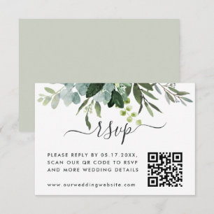 Tarjeta De Recepción Eucalyptus Green Foliage RSVP con código QR