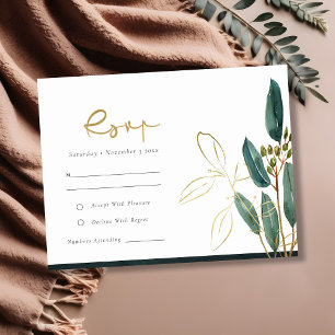 TARJETA DE RECEPCIÓN EUCALYPTUS GREEN FOLIAGE WEDDING RSVP RELIEVE META