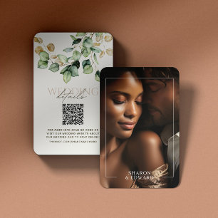 Tarjeta De Recepción Eucalyptus Green & Gold Photo QR Code Wedding RSVP