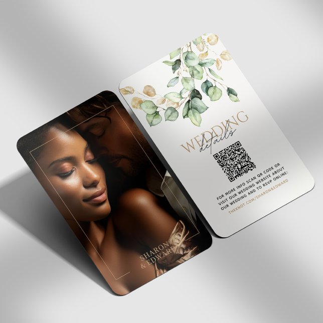 Tarjeta De Recepción Eucalyptus Green & Gold Photo QR Code Wedding RSVP (Subido por el creador)