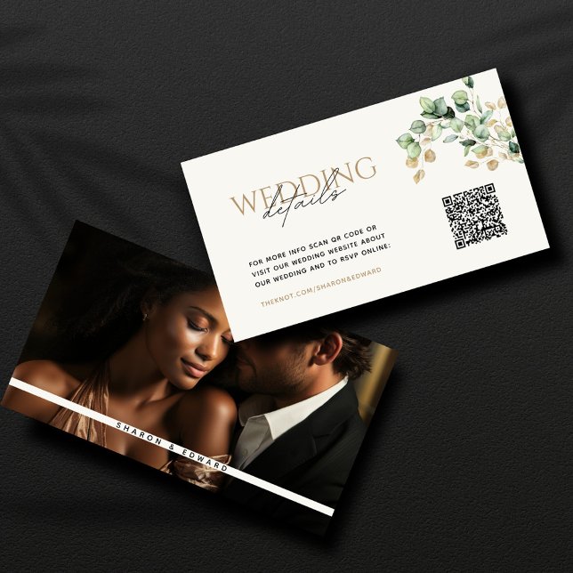 Tarjeta De Recepción Eucalyptus Green & Gold Photo QR Code Wedding RSVP (Subido por el creador)