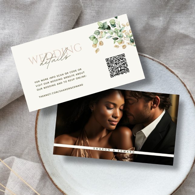 Tarjeta De Recepción Eucalyptus Green & Gold Photo QR Code Wedding RSVP (Subido por el creador)