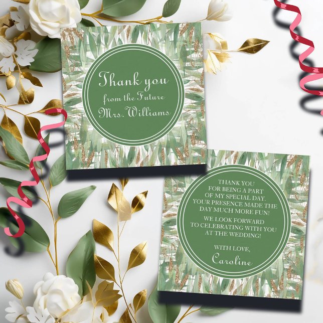 Tarjeta De Recepción Eucalyptus Green Gold Purpurina Bridal Gracias (Subido por el creador)