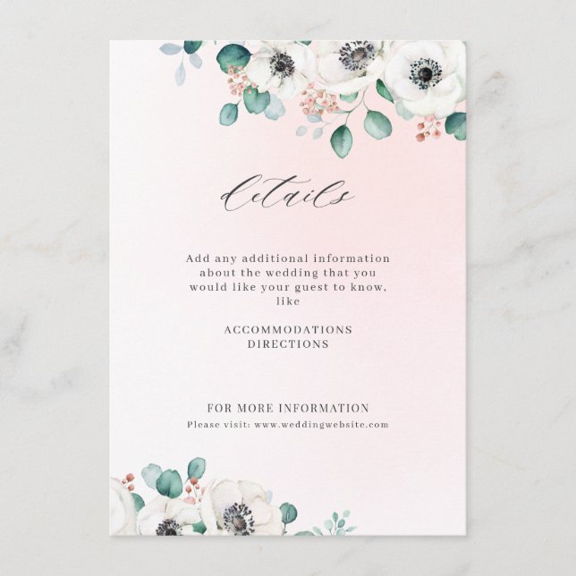 Tarjeta De Recepción Eucalyptus greenerenery anémona floral boda rústic (Anverso)