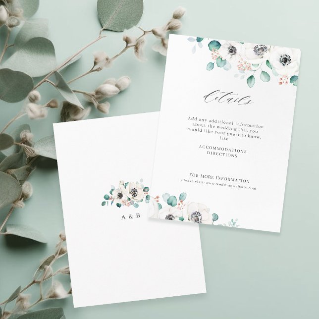 Tarjeta De Recepción Eucalyptus greenerenery anémona floral boda rústic (Eucalyptus greenery anemone floral rustic wedding enclosure card)