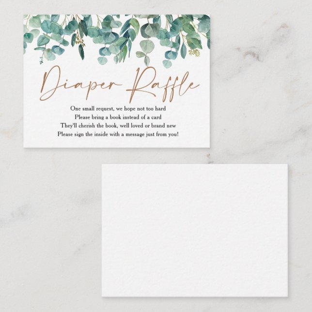 Tarjeta De Recepción Eucalyptus Greenery Baby Shower Diaper Raffle (Anverso / Reverso)