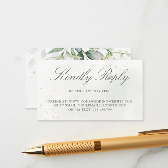 Tarjeta De Recepción Eucalyptus Greenery Boda en línea RSVP (Anverso/Reverso In Situ)