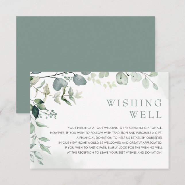 Tarjeta De Recepción Eucalyptus Greenery Boda Jardín Deseando Bien (Anverso / Reverso)