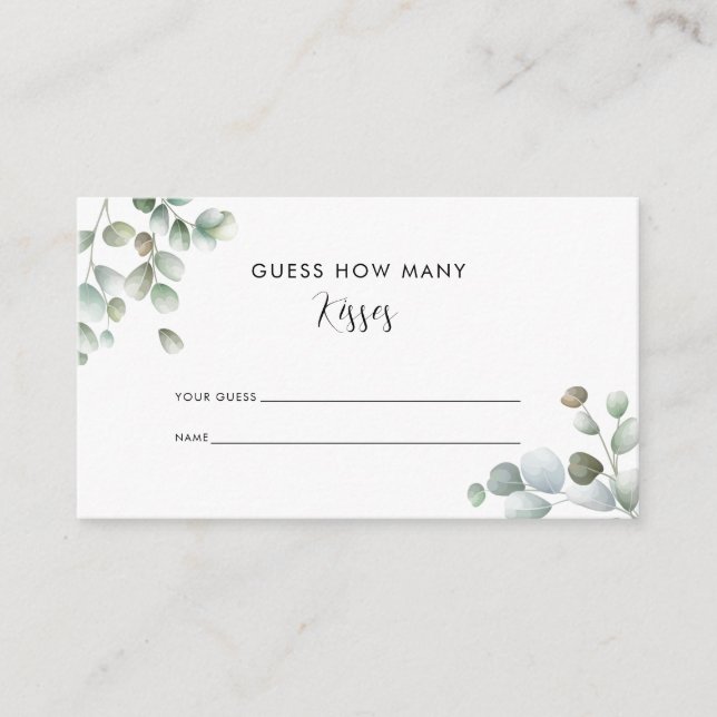 Tarjeta De Recepción Eucalyptus Greenery ¿cuántos besos de juego de nov (Anverso)