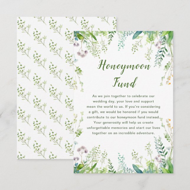 Tarjeta De Recepción Eucalyptus Greenery deja el fondo de luna de miel  (Anverso / Reverso)