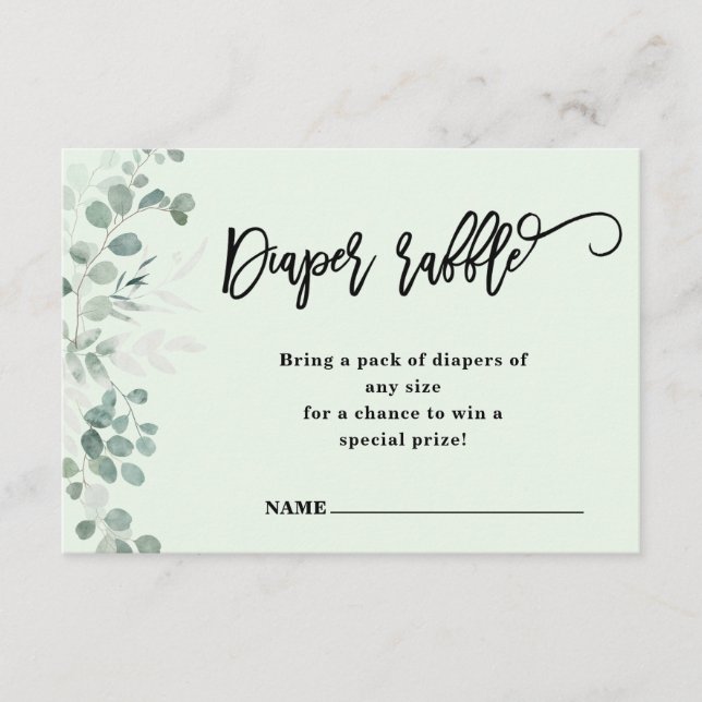 Tarjeta De Recepción Eucalyptus Greenery | Diaper Raffle | Baby Shower (Anverso)