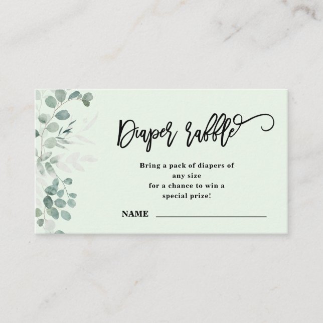 Tarjeta De Recepción Eucalyptus Greenery | Diaper Raffle | Baby Shower (Anverso)