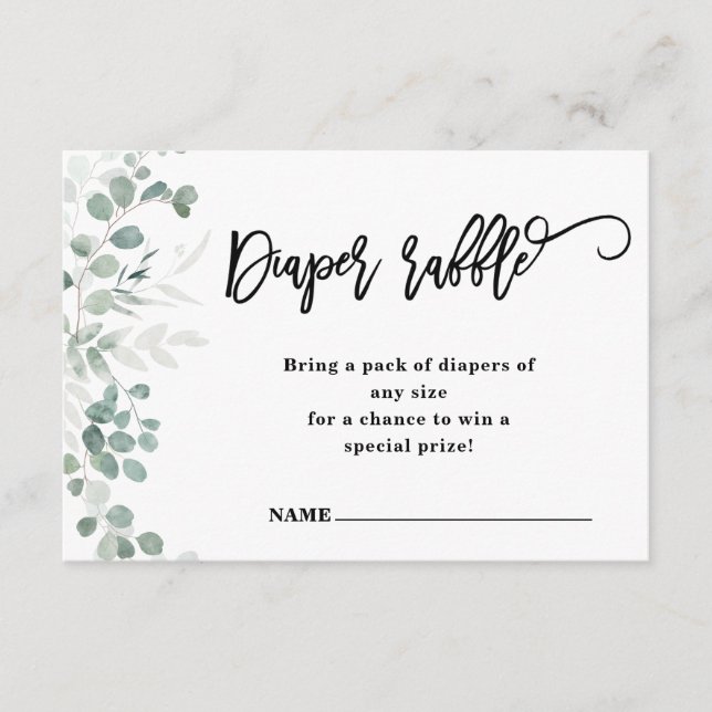 Tarjeta De Recepción Eucalyptus Greenery | Diaper Raffle | Baby Shower (Anverso)