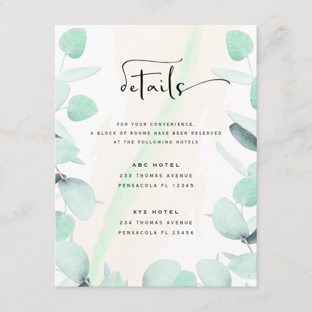 Tarjeta De Recepción Eucalyptus Greenery Gabinete sencillo y moderno (Anverso)