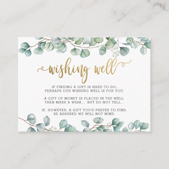 Tarjeta De Recepción Eucalyptus Greenery Gold Boda Desear Bien (Anverso)