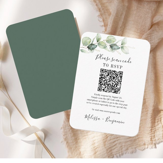 Tarjeta De Recepción Eucalyptus Greenery QR Código RSVP Boda Simple (Eucalyptus Greenery QR Code RSVP Wedding Simple Enclosure Card)