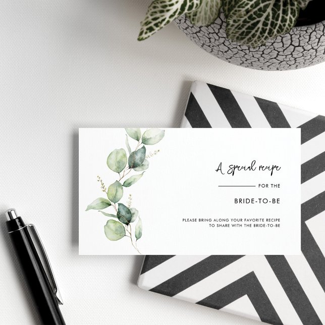 Tarjeta De Recepción Eucalyptus Greenery Receta Guión Ducha de Novias (Eucalyptus Bridal Shower Recipe Request Card)