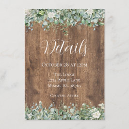 Tarjeta De Recepción Eucalyptus Greenery Wedding Details Card | Rustic