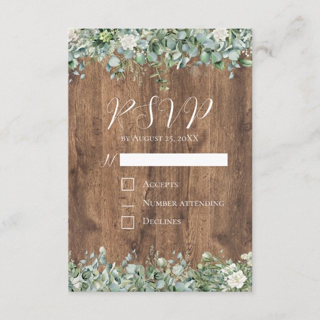 Tarjeta De Recepción Eucalyptus Greenery Wedding RSVP Card | Rustic (Anverso)