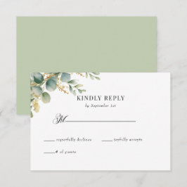 Tarjeta De Recepción Eucalyptus Greenery y Gold Wedding RSVP