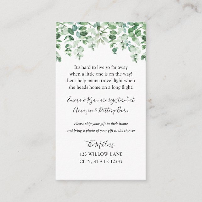 Tarjeta De Recepción Eucalyptus Lentín de ducha de bebé de larga distan (Anverso)
