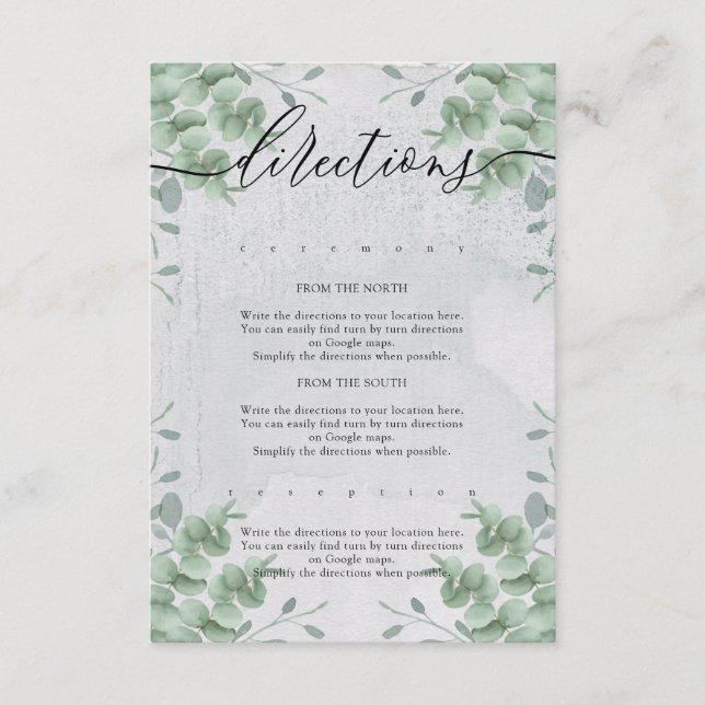Tarjeta De Recepción Eucalyptus Modern Simple Boda Direcciones (Anverso)