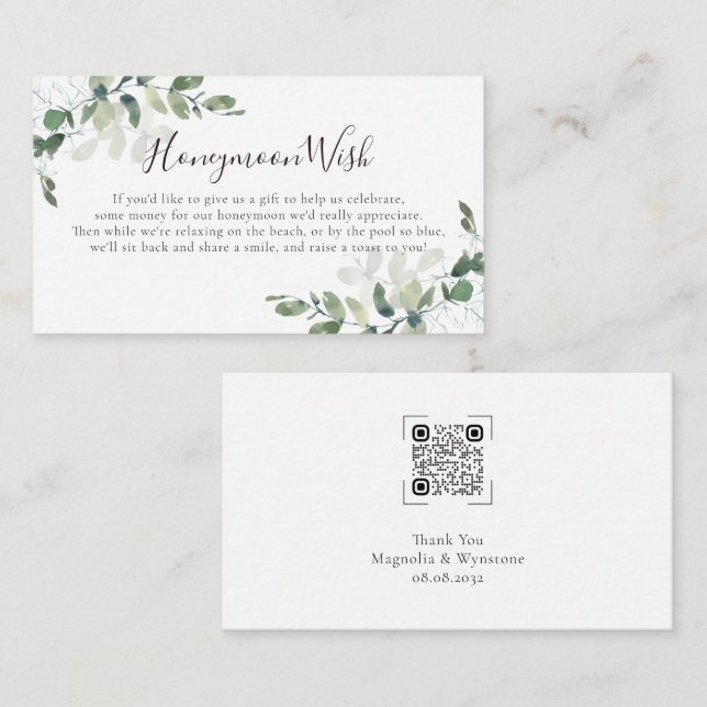 Tarjeta De Recepción Eucalyptus Poem Honeymoon Wish QR Code (Anverso / Reverso)