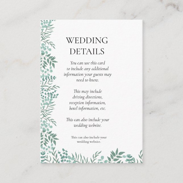 Tarjeta De Recepción Eucalyptus Rustic Greenery Boda (Anverso)