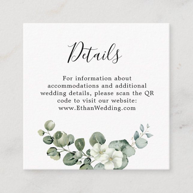 Tarjeta De Recepción Eucalyptus Rustic Greenery Boda (Anverso)