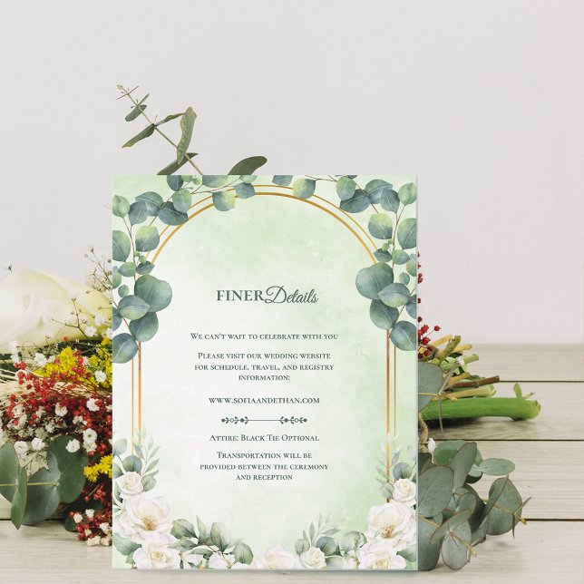Tarjeta De Recepción Eucalyptus Sage Green Botanical Wedding Details (Eucalyptus Sage Green Botanical Wedding Details Enclosure Card)