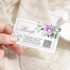 Tarjeta De Recepción Eucalyptus Violet Flowers Boda Código QR RSVP