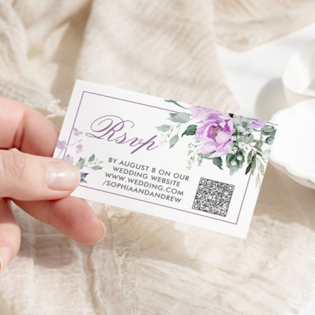 Tarjeta De Recepción Eucalyptus Violet Flowers Boda Código QR RSVP (Subido por el creador)