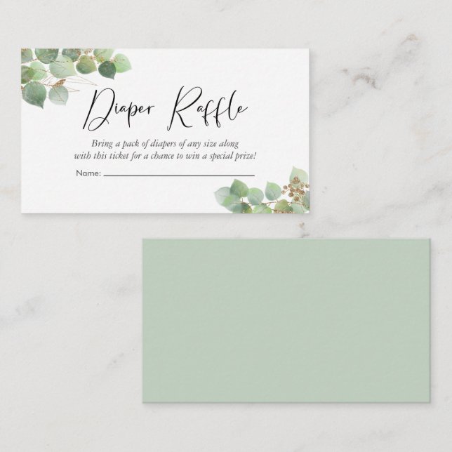 Tarjeta De Recepción Eucalyptus Watercolor Diaper Raffle Baby Shower (Anverso / Reverso)