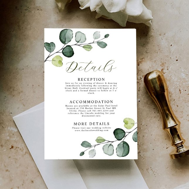 Tarjeta De Recepción Eucalyptus Wedding Details Enclosure Card (Subido por el creador)