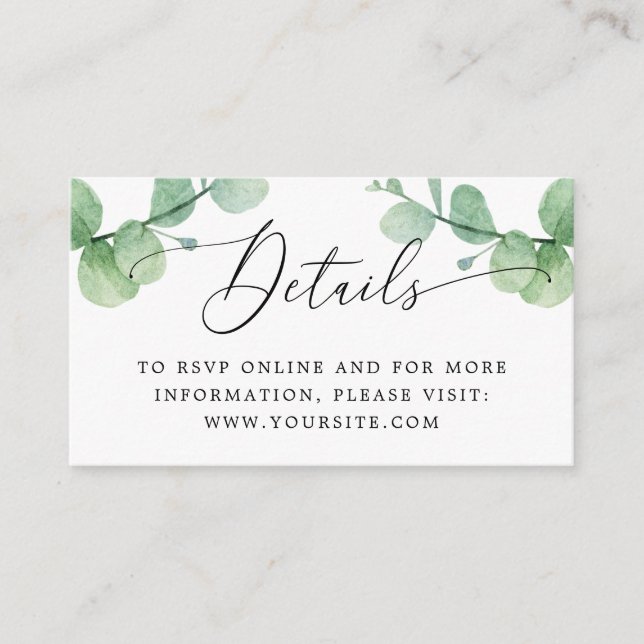 Tarjeta De Recepción Eucalyptus Wedding Insert | Greenery Details + QR (Anverso)