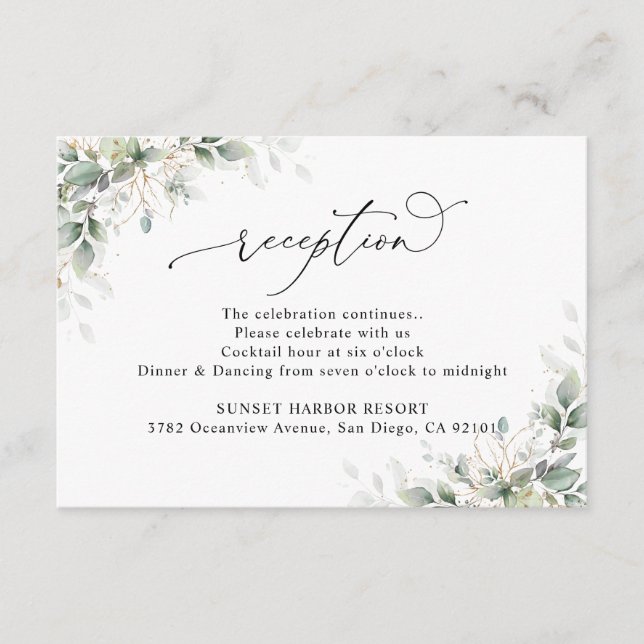 Tarjeta De Recepción Eucalyptus  Wedding Reception Enclosure Cards (Anverso)