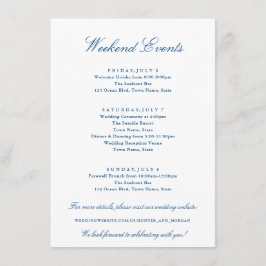 Tarjeta De Recepción Eventos de fin de semana elegantes boda azul marin