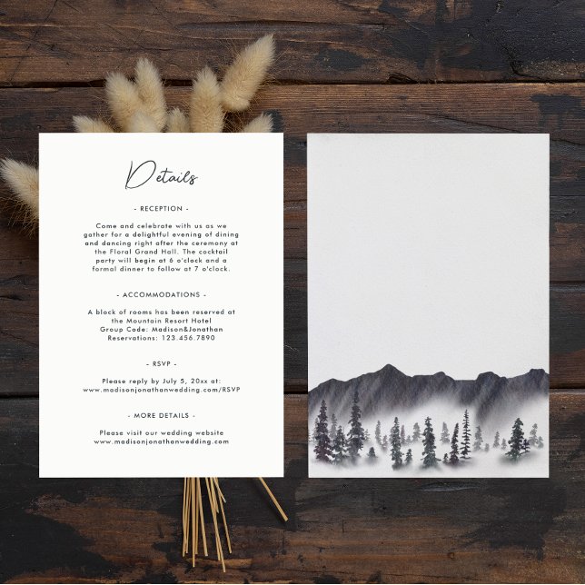 Tarjeta De Recepción Evergreen Pine Tree Mountains Simple Boda (Front/Back
)