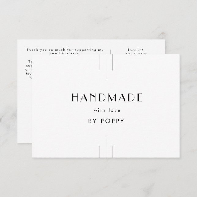 Tarjeta De Recepción EVERLY Art Deco Handmade with Love Thank You Order (Anverso / Reverso)