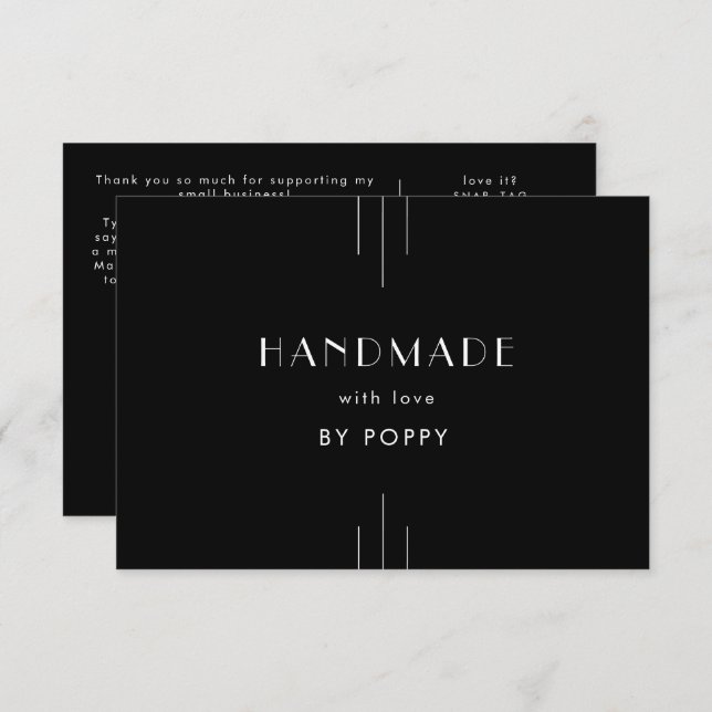 Tarjeta De Recepción EVERLY Black Handmade with Love Thank You Order (Anverso / Reverso)