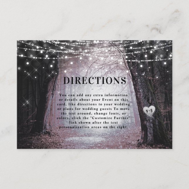 Tarjeta De Recepción Evermore | Direcciones de Bodas forestales encanta (Anverso)