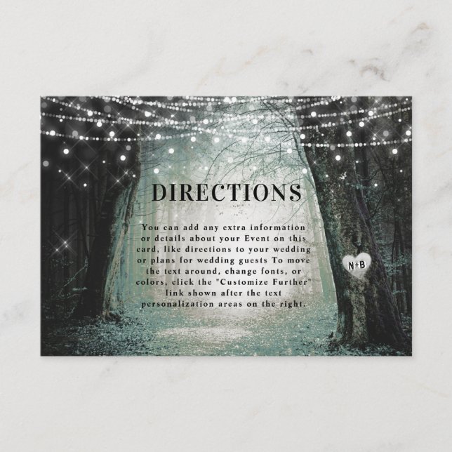 Tarjeta De Recepción Evermore | Direcciones de Bodas forestales encanta (Anverso)