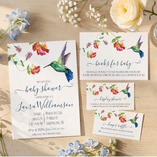 Tarjeta De Recepción Exhibición de baby shower de colibrí con acuarela