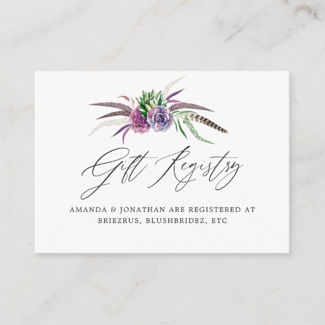 Tarjeta De Recepción Exhibición de ducha de novia de suculentas mística (Anverso)